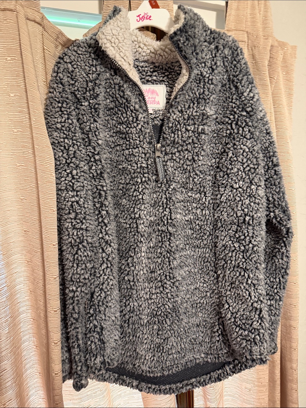 Joyce Sherpa Half-Zip V-Neck Sweater - Gray